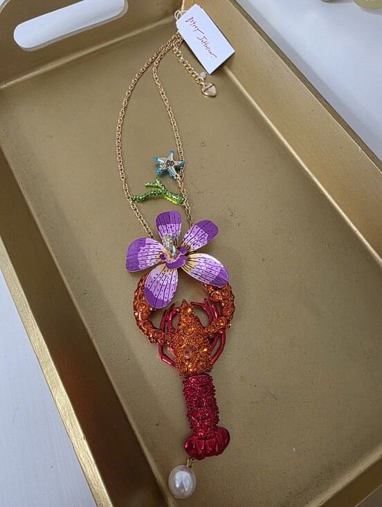 Betsey Johnson Jewelry - Betsey Johnson Purple Flower with Red-Orange Lobster Pendant Necklace